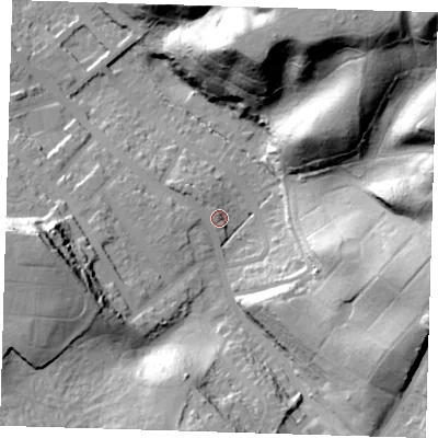Shaded relief map of the ground around SE20NT, computed from Environment Agency LiDAR. The ground here sits at about 26 m above sea level and falls 48 m across the surrounding 800 m. Surface water reaching this point runs off ground lying to the north-west, 2.2 m higher.