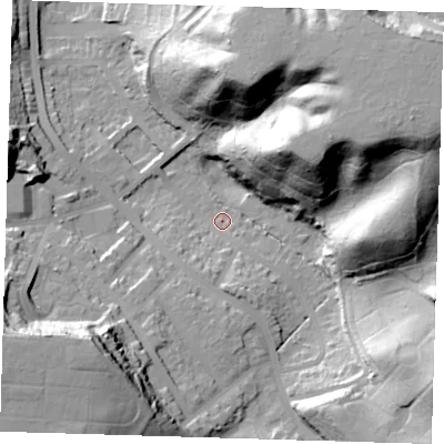 Shaded relief map of the ground around SE20PE, computed from Environment Agency LiDAR. The ground here sits at about 20 m above sea level and falls 50 m across the surrounding 800 m. Surface water reaching this point runs off ground lying to the east-north-east, 47.2 m higher.