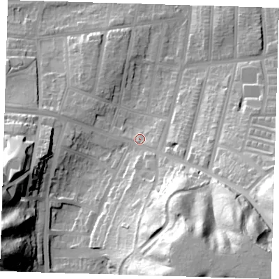 Shaded relief map of the ground around SE20RB, computed from Environment Agency LiDAR. The ground here sits at about 12 m above sea level and falls 62 m across the surrounding 800 m. Surface water reaching this point runs off ground lying to the south-east, 50.8 m higher.