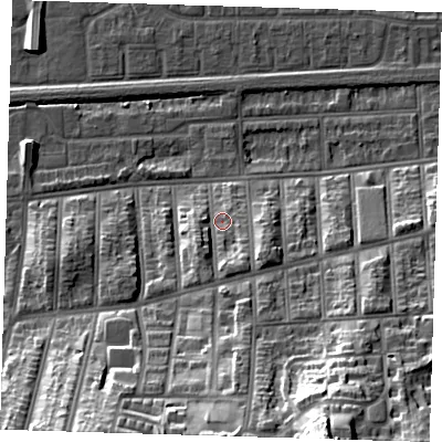 Shaded relief map of the ground around SE20SR, computed from Environment Agency LiDAR. The ground here sits at about 7 m above sea level and falls 37 m across the surrounding 800 m. Surface water reaching this point runs off ground lying to the south-south-west, 5.9 m higher.