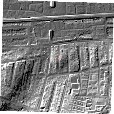 Shaded relief map of the ground around SE20UN, computed from Environment Agency LiDAR. The ground here sits at about 8 m above sea level and falls 32 m across the surrounding 800 m. Surface water reaching this point runs off ground lying to the south-east, 3.1 m higher.