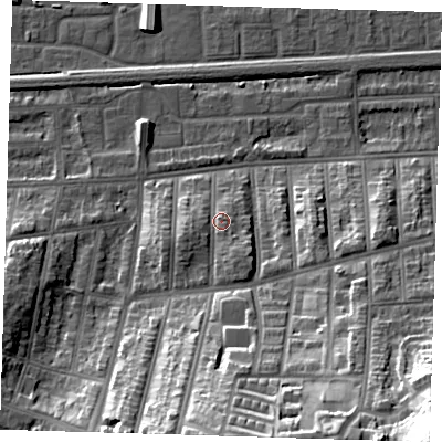 Shaded relief map of the ground around SE20XE, computed from Environment Agency LiDAR. The ground here sits at about 8 m above sea level and falls 40 m across the surrounding 800 m. Surface water reaching this point runs off ground lying to the south-south-east, 3.8 m higher.
