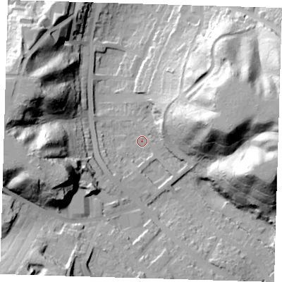 Shaded relief map of the ground around SE20XU, computed from Environment Agency LiDAR. The ground here sits at about 17 m above sea level and falls 50 m across the surrounding 800 m. Surface water reaching this point runs off ground lying to the east, 45.5 m higher.