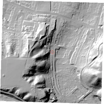 Shaded relief map of the ground around SE20XW, computed from Environment Agency LiDAR. The ground here sits at about 17 m above sea level and falls 52 m across the surrounding 800 m. Surface water reaching this point runs off ground lying to the west-south-west, 35.9 m higher.