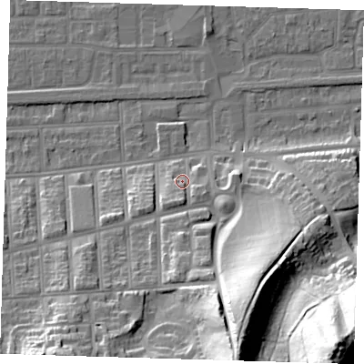 Shaded relief map of the ground around SE20YH, computed from Environment Agency LiDAR. The ground here sits at about 6 m above sea level and falls 52 m across the surrounding 800 m. Surface water reaching this point runs off ground lying to the south-south-west, 6.2 m higher.