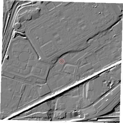 Shaded relief map of the ground around SE280AG, computed from Environment Agency LiDAR. The ground here sits at about 1 m above sea level and falls 8 m across the surrounding 800 m. Surface water reaching this point runs off ground lying to the north-east, 2.0 m higher.