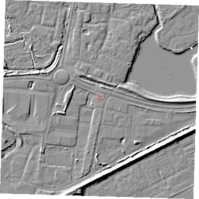 Shaded relief map of the ground around SE280AW, computed from Environment Agency LiDAR. The ground here sits at about 2 m above sea level and falls 8 m across the surrounding 800 m. Surface water reaching this point runs off ground lying to the north-north-west, 2.8 m higher.