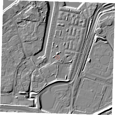 Shaded relief map of the ground around SE280DX, computed from Environment Agency LiDAR. The ground here sits at about 3 m above sea level and falls 10 m across the surrounding 800 m. Surface water reaching this point runs off ground lying to the south, 4.6 m higher.