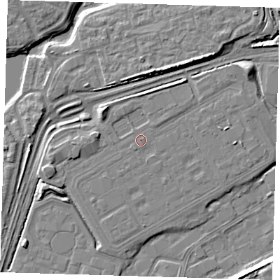Shaded relief map of the ground around SE280EB, computed from Environment Agency LiDAR. The ground here sits at about 3 m above sea level and falls 8 m across the surrounding 800 m. Surface water reaching this point runs off ground lying to the south-south-west, 0.6 m higher.