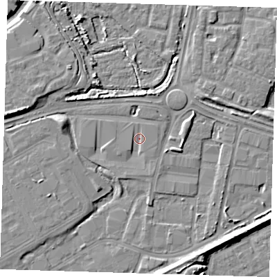 Shaded relief map of the ground around SE280FD, computed from Environment Agency LiDAR. The ground here sits at about 2 m above sea level and falls 8 m across the surrounding 800 m. Surface water reaching this point runs off ground lying to the south-west, 1.5 m higher.