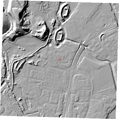 Shaded relief map of the ground around SE280GS, computed from Environment Agency LiDAR. The ground here sits at about 2 m above sea level and falls 24 m across the surrounding 800 m. Surface water reaching this point runs off ground lying to the west-north-west, 1.6 m higher.
