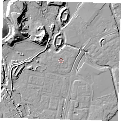 Shaded relief map of the ground around SE280GT, computed from Environment Agency LiDAR. The ground here sits at about 2 m above sea level and falls 24 m across the surrounding 800 m. Surface water reaching this point runs off ground lying to the south-west, 0.9 m higher.