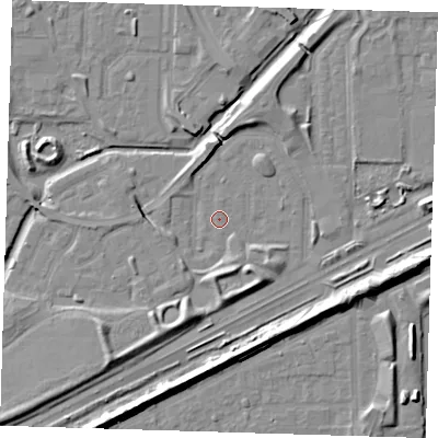 Shaded relief map of the ground around SE288AN, computed from Environment Agency LiDAR. The ground here sits at about 1 m above sea level and falls 9 m across the surrounding 800 m. Surface water reaching this point runs off ground lying to the south-west, 5.2 m higher.