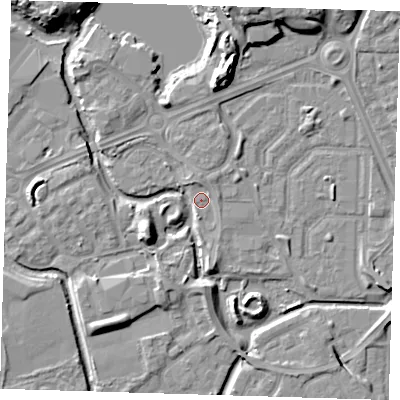 Shaded relief map of the ground around SE288AS, computed from Environment Agency LiDAR. The ground here sits at about 1 m above sea level and falls 11 m across the surrounding 800 m. Surface water reaching this point runs off ground lying to the north-north-east, 11.0 m higher.