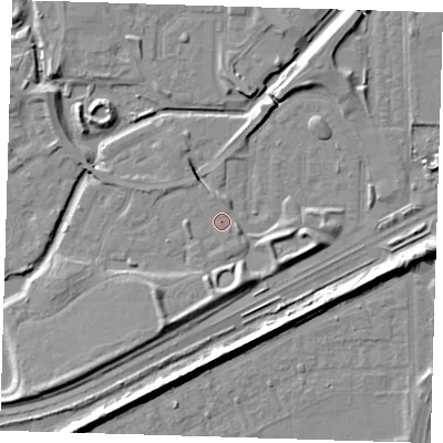 Shaded relief map of the ground around SE288AX, computed from Environment Agency LiDAR. The ground here sits at about 2 m above sea level and falls 8 m across the surrounding 800 m. Surface water reaching this point runs off ground lying to the south-south-west, 5.0 m higher.