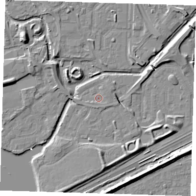 Shaded relief map of the ground around SE288AY, computed from Environment Agency LiDAR. The ground here sits at about 1 m above sea level and falls 8 m across the surrounding 800 m. Surface water reaching this point runs off ground lying to the south-east, 0.9 m higher.