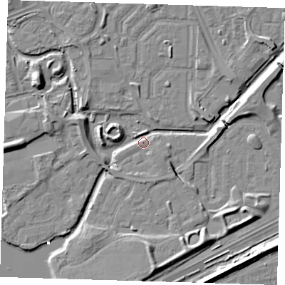 Shaded relief map of the ground around SE288AZ, computed from Environment Agency LiDAR. The ground here sits at about 1 m above sea level and falls 8 m across the surrounding 800 m. Surface water reaching this point runs off ground lying to the east, 5.4 m higher.