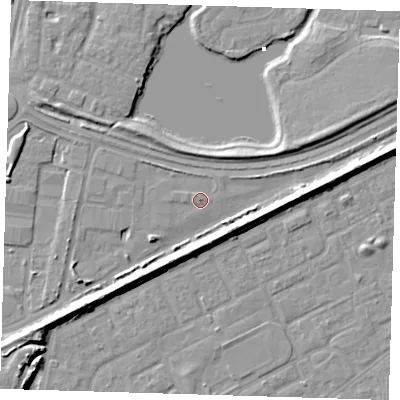 Shaded relief map of the ground around SE288BF, computed from Environment Agency LiDAR. The ground here sits at about 2 m above sea level and falls 9 m across the surrounding 800 m. Surface water reaching this point runs off ground lying to the south-west, 2.4 m higher.
