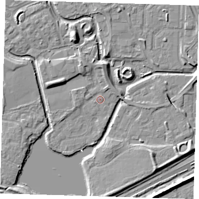 Shaded relief map of the ground around SE288DA, computed from Environment Agency LiDAR. The ground here sits at about 1 m above sea level and falls 8 m across the surrounding 800 m. Surface water reaching this point runs off ground lying to the north-north-west, 2.9 m higher.
