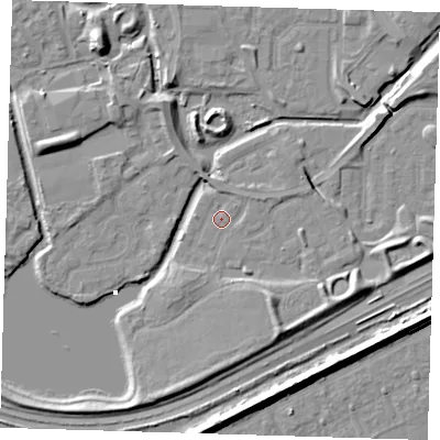 Shaded relief map of the ground around SE288DG, computed from Environment Agency LiDAR. The ground here sits at about 1 m above sea level and falls 8 m across the surrounding 800 m. Surface water reaching this point runs off ground lying to the east, 1.7 m higher.