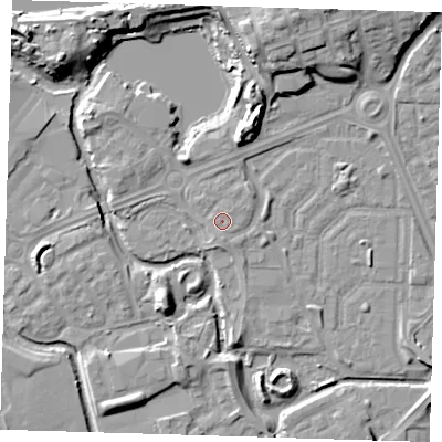 Shaded relief map of the ground around SE288EG, computed from Environment Agency LiDAR. The ground here sits at about 2 m above sea level and falls 12 m across the surrounding 800 m. Surface water reaching this point runs off ground lying to the north-east, 0.6 m higher.