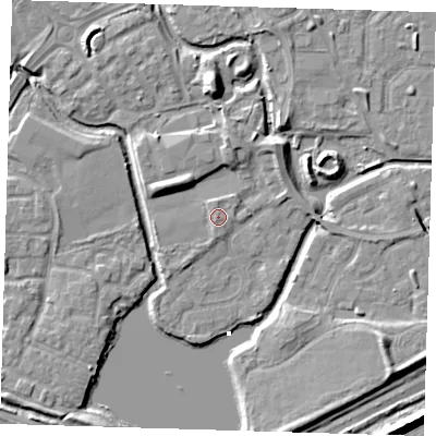Shaded relief map of the ground around SE288EL, computed from Environment Agency LiDAR. The ground here sits at about 2 m above sea level and falls 8 m across the surrounding 800 m. Surface water reaching this point runs off ground lying to the south-west, 0.7 m higher.