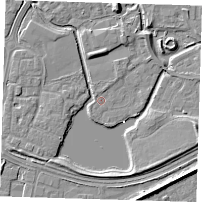 Shaded relief map of the ground around SE288ER, computed from Environment Agency LiDAR. The ground here sits at about 1 m above sea level and falls 8 m across the surrounding 800 m. Surface water reaching this point runs off ground lying to the north, 1.2 m higher.