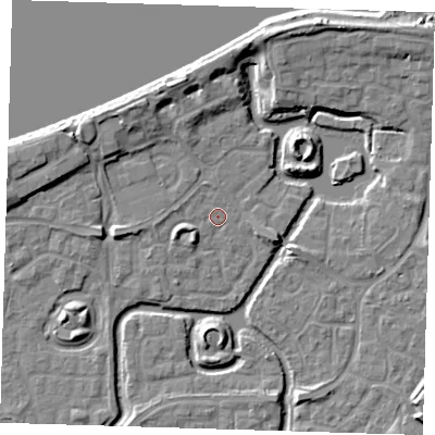 Shaded relief map of the ground around SE288EU, computed from Environment Agency LiDAR. The ground here sits at about 2 m above sea level and falls 10 m across the surrounding 800 m. Surface water reaching this point runs off ground lying to the west-south-west, 3.1 m higher.