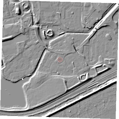 Shaded relief map of the ground around SE288EZ, computed from Environment Agency LiDAR. The ground here sits at about 1 m above sea level and falls 8 m across the surrounding 800 m. Surface water reaching this point runs off ground lying to the east-south-east, 1.5 m higher.