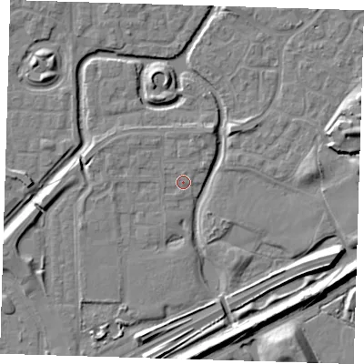 Shaded relief map of the ground around SE288HD, computed from Environment Agency LiDAR. The ground here sits at about 1 m above sea level and falls 8 m across the surrounding 800 m. Surface water reaching this point runs off ground lying to the west-south-west, 2.2 m higher.