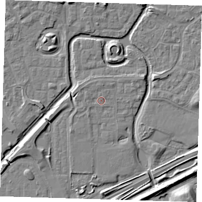 Shaded relief map of the ground around SE288HE, computed from Environment Agency LiDAR. The ground here sits at about 2 m above sea level and falls 8 m across the surrounding 800 m. Surface water reaching this point runs off ground lying to the north-west, 1.2 m higher.