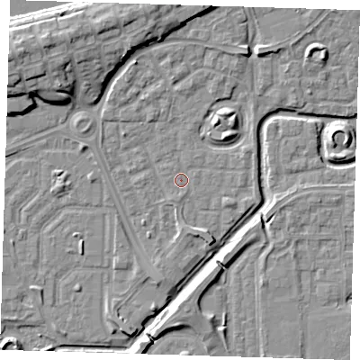 Shaded relief map of the ground around SE288LD, computed from Environment Agency LiDAR. The ground here sits at about 1 m above sea level and falls 11 m across the surrounding 800 m. The ground contributing surface water to this point lies to the north-north-west.