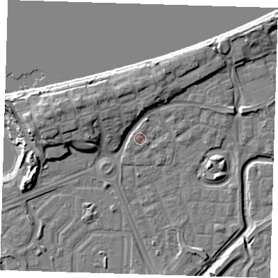 Shaded relief map of the ground around SE288LL, computed from Environment Agency LiDAR. The ground here sits at about 2 m above sea level and falls 11 m across the surrounding 800 m. Surface water reaching this point runs off ground lying to the west-south-west, 1.0 m higher.