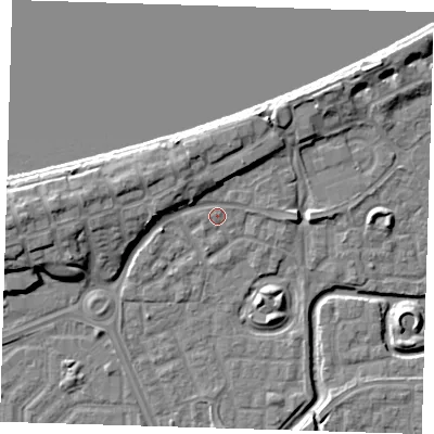 Shaded relief map of the ground around SE288LS, computed from Environment Agency LiDAR. The ground here sits at about 3 m above sea level and falls 11 m across the surrounding 800 m. Surface water reaching this point runs off ground lying to the west-north-west, 5.8 m higher.