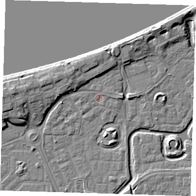 Shaded relief map of the ground around SE288LT, computed from Environment Agency LiDAR. The ground here sits at about 2 m above sea level and falls 10 m across the surrounding 800 m. Surface water reaching this point runs off ground lying to the west-north-west, 5.6 m higher.