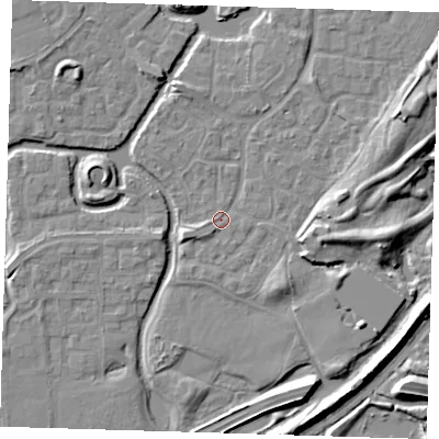 Shaded relief map of the ground around SE288NU, computed from Environment Agency LiDAR. The ground here sits at about 1 m above sea level and falls 9 m across the surrounding 800 m. Surface water reaching this point runs off ground lying to the east-south-east, 4.5 m higher.