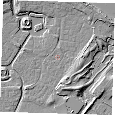 Shaded relief map of the ground around SE288PD, computed from Environment Agency LiDAR. The ground here sits at about 2 m above sea level and falls 10 m across the surrounding 800 m. Surface water reaching this point runs off ground lying to the east, 7.5 m higher.