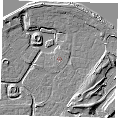 Shaded relief map of the ground around SE288PH, computed from Environment Agency LiDAR. The ground here sits at about 2 m above sea level and falls 10 m across the surrounding 800 m. Surface water reaching this point runs off ground lying to the west-south-west, 0.6 m higher.