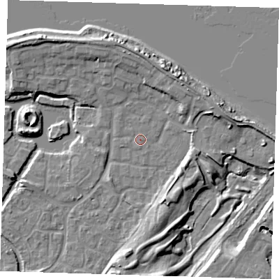 Shaded relief map of the ground around SE288QP, computed from Environment Agency LiDAR. The ground here sits at about 3 m above sea level and falls 10 m across the surrounding 800 m. Surface water reaching this point runs off ground lying to the east-south-east, 0.6 m higher.