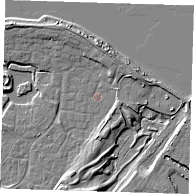 Shaded relief map of the ground around SE288QR, computed from Environment Agency LiDAR. The ground here sits at about 3 m above sea level and falls 10 m across the surrounding 800 m. Surface water reaching this point runs off ground lying to the north-east, 5.9 m higher.