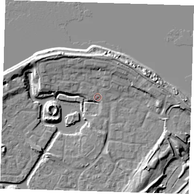 Shaded relief map of the ground around SE288QU, computed from Environment Agency LiDAR. The ground here sits at about 3 m above sea level and falls 10 m across the surrounding 800 m. Surface water reaching this point runs off ground lying to the north-north-east, 4.8 m higher.