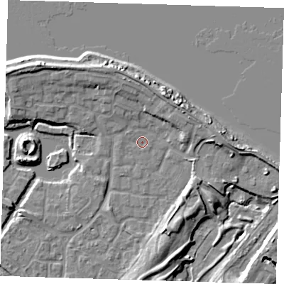 Shaded relief map of the ground around SE288QW, computed from Environment Agency LiDAR. The ground here sits at about 3 m above sea level and falls 10 m across the surrounding 800 m. Surface water reaching this point runs off ground lying to the north-north-east, 6.5 m higher.