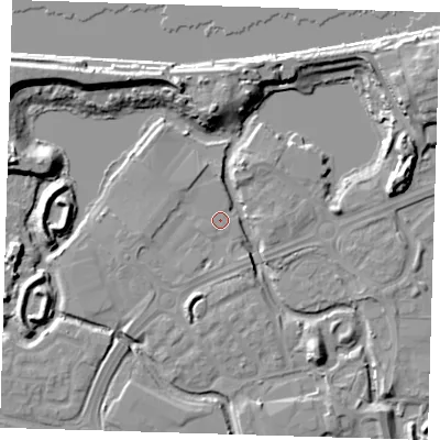 Shaded relief map of the ground around SE288RA, computed from Environment Agency LiDAR. The ground here sits at about 1 m above sea level and falls 12 m across the surrounding 800 m. Surface water reaching this point runs off ground lying to the south-south-west, 3.6 m higher.