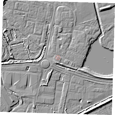 Shaded relief map of the ground around SE288RS, computed from Environment Agency LiDAR. The ground here sits at about 3 m above sea level and falls 7 m across the surrounding 800 m. Surface water reaching this point runs off ground lying to the south-east, 1.1 m higher.