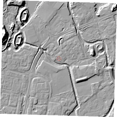 Shaded relief map of the ground around SE288SA, computed from Environment Agency LiDAR. The ground here sits at about 1 m above sea level and falls 17 m across the surrounding 800 m. Surface water reaching this point runs off ground lying to the north-north-east, 1.1 m higher.