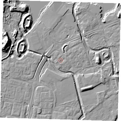 Shaded relief map of the ground around SE288SB, computed from Environment Agency LiDAR. The ground here sits at about 2 m above sea level and falls 17 m across the surrounding 800 m. Surface water reaching this point runs off ground lying to the north, 0.9 m higher.