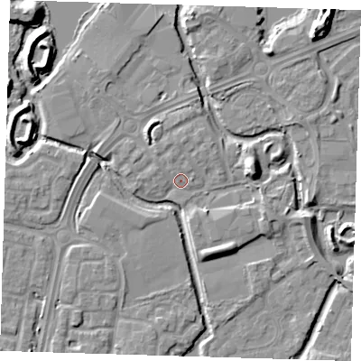 Shaded relief map of the ground around SE288SD, computed from Environment Agency LiDAR. The ground here sits at about 2 m above sea level and falls 9 m across the surrounding 800 m. Surface water reaching this point runs off ground lying to the east, 5.6 m higher.