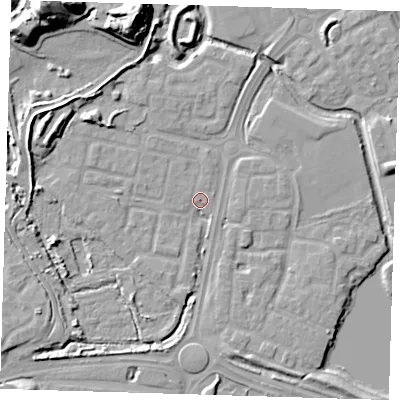 Shaded relief map of the ground around SE288TA, computed from Environment Agency LiDAR. The ground here sits at about 2 m above sea level and falls 21 m across the surrounding 800 m. Surface water reaching this point runs off ground lying to the west-north-west, 7.8 m higher.