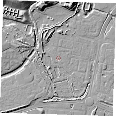 Shaded relief map of the ground around SE288TB, computed from Environment Agency LiDAR. The ground here sits at about 2 m above sea level and falls 20 m across the surrounding 800 m. Surface water reaching this point runs off ground lying to the north-west, 7.0 m higher.