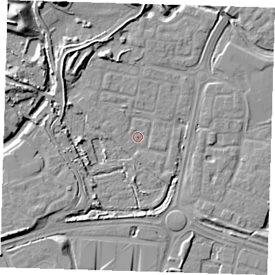 Shaded relief map of the ground around SE288TG, computed from Environment Agency LiDAR. The ground here sits at about 2 m above sea level and falls 12 m across the surrounding 800 m. Surface water reaching this point runs off ground lying to the north-west, 7.8 m higher.